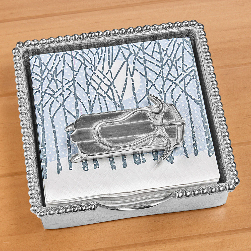 Mariposa Aluminum Napkin Holder Set, Winter Holiday Double Runner Sled - Image 2