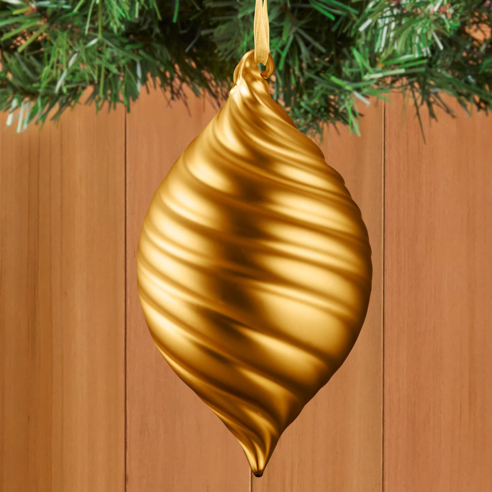 Matte Gold Swirl Teardrop Glass Ornament - 4"