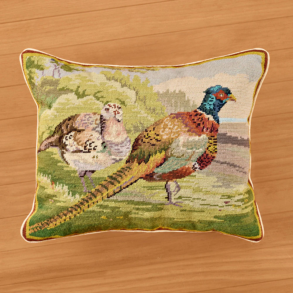 Michaelian Home 20" x 16" Needlepoint Pillow, Pheasants in the Field