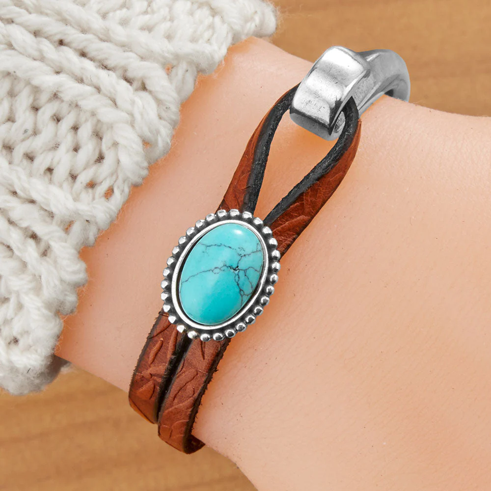Montana Leather Half Cuff Bracelet, Turquoise - Image 2