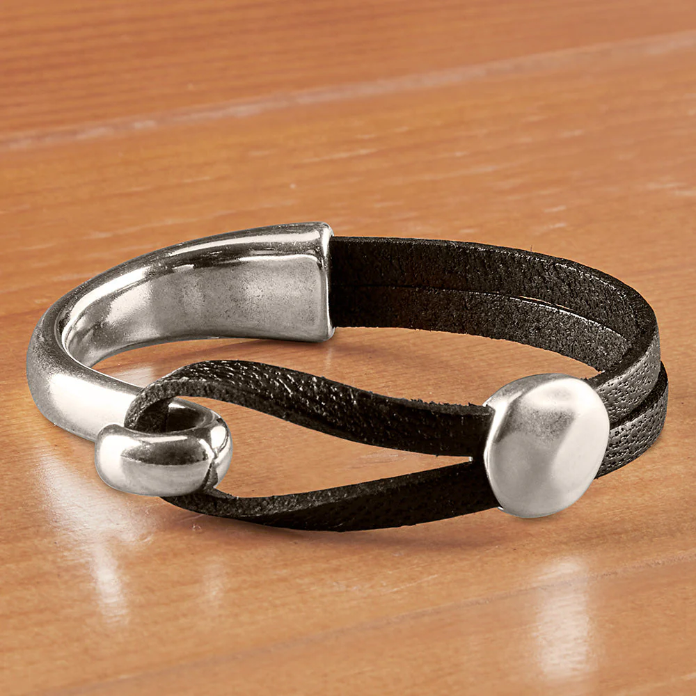 Montana Leather Pebble Half Cuff Leather Bracelet