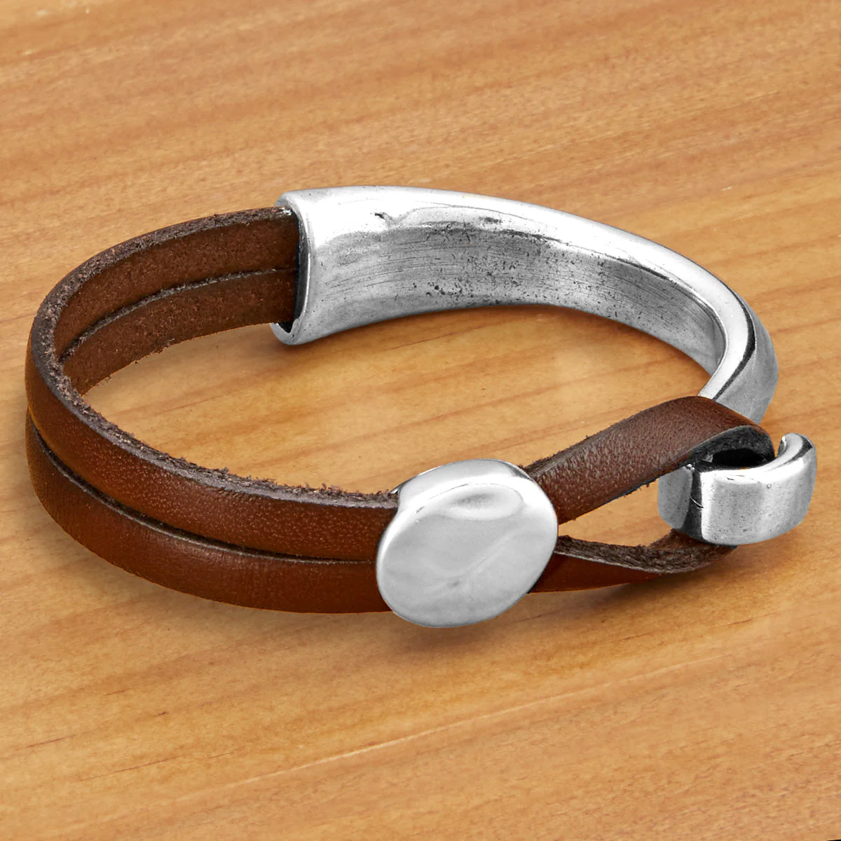 Montana Leather Pebble Half Cuff Leather Bracelet - Image 2
