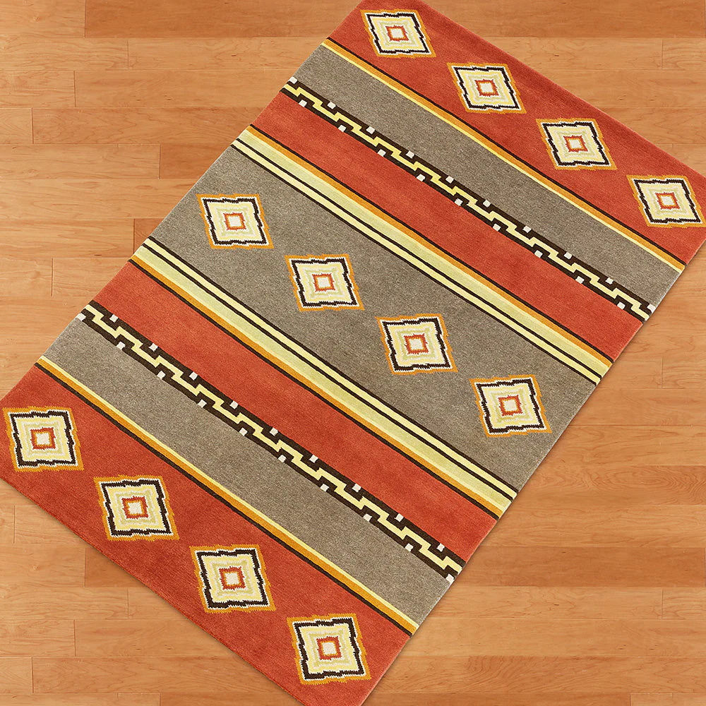 New Moon Tibetan Wool Rug, 6' x 8', Grey and Rust