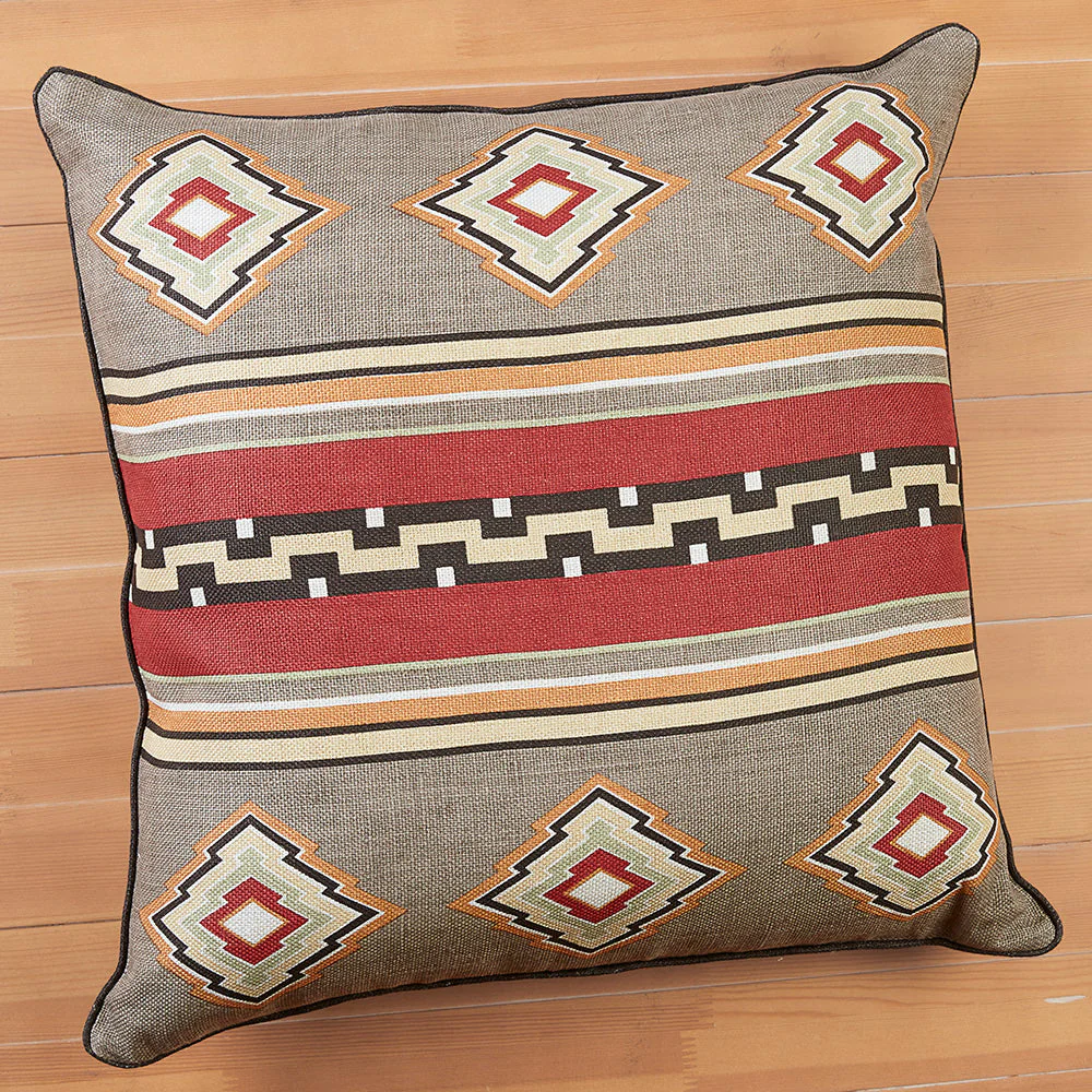 New Moon Woven Linen Accent Pillow, Charcoal and Red