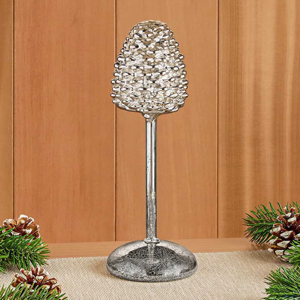 Northwoods Winter Mercury Glass Pinecone Finial Light