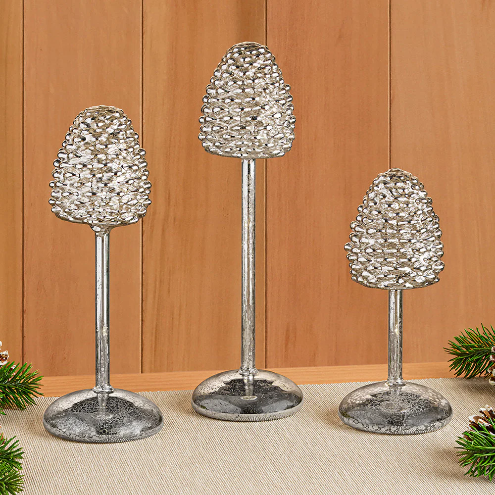 Northwoods Winter Mercury Glass Pinecone Finial Light - Image 2