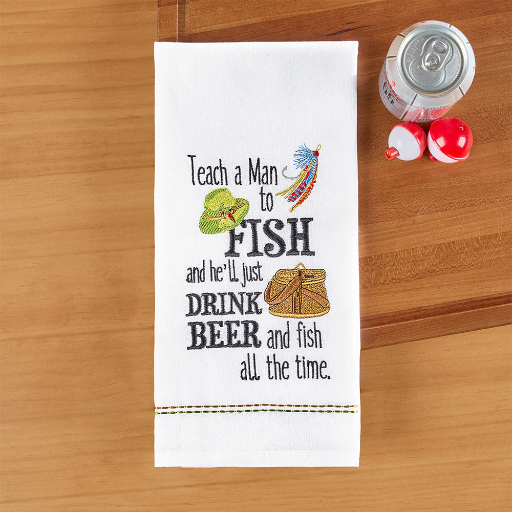 Park Designs Embroidered Dishtowel, Fly Fishing and Beer
