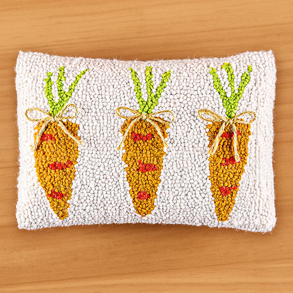 Peking Handicraft 12" x 8" Hooked Pillow, Springtime Carrots