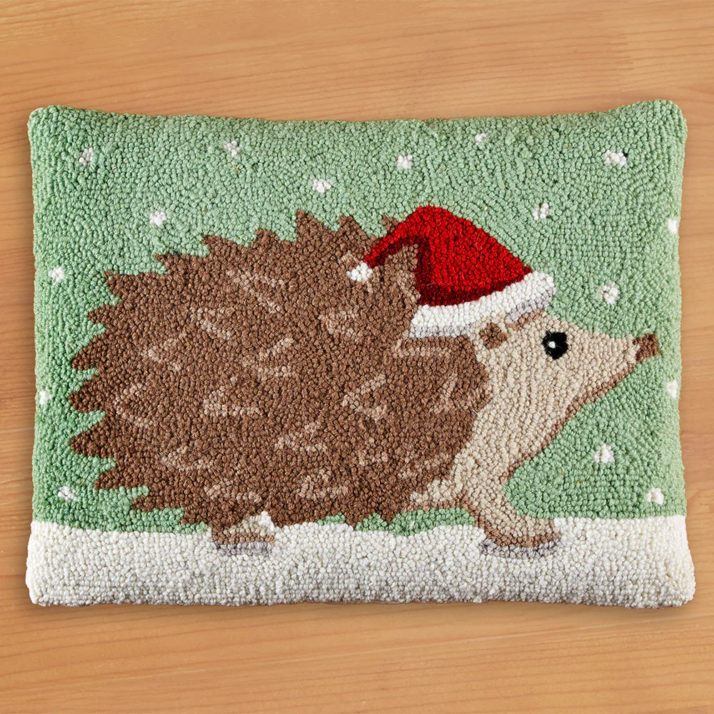 Peking Handicraft 18" x 14" Hooked Pillow, Christmas Hedgehog