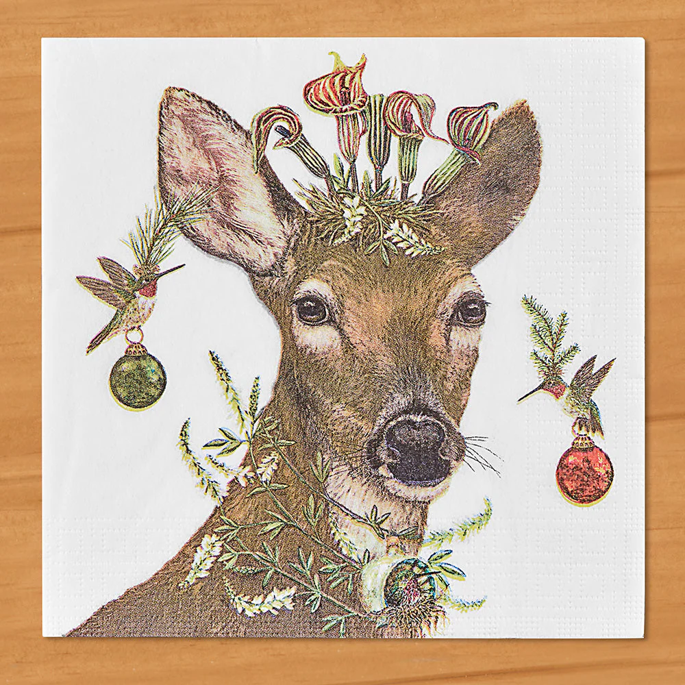 PPD Paper Napkins, Christmas Princess Deer with Hummingbirds - Image 2