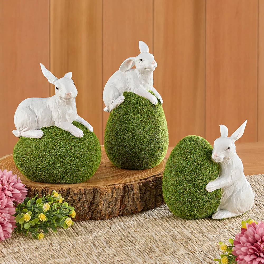 Rabbit with Mossy Egg Figurine