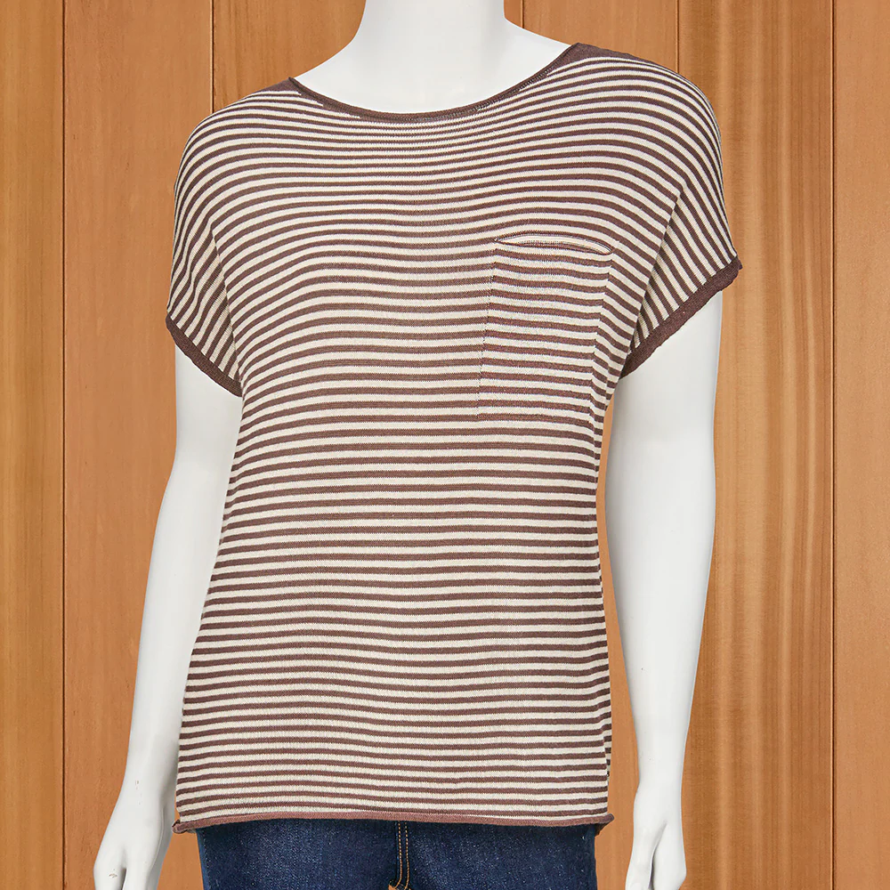 Renuar Lightweight Easy-Knit Striped Cap Sleeve Tee - Image 2
