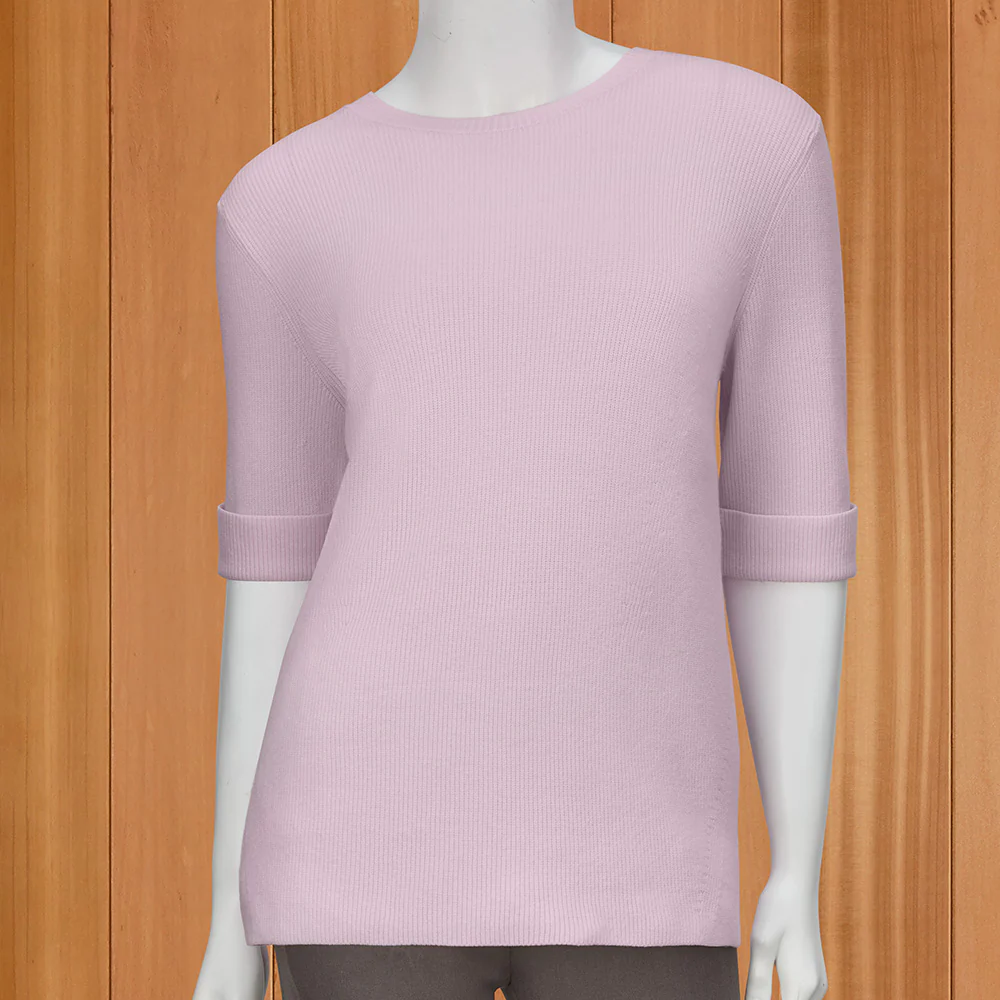 Renuar Soft Lightweight Rib-Knit Elbow-Sleeve Sweater