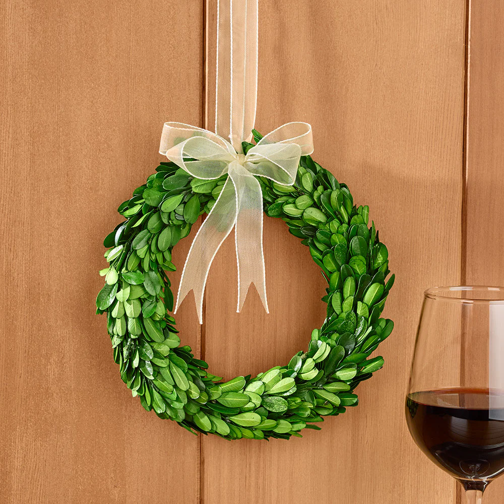 Ribbon-Hung Preserved Boxwood Wreath - Image 3