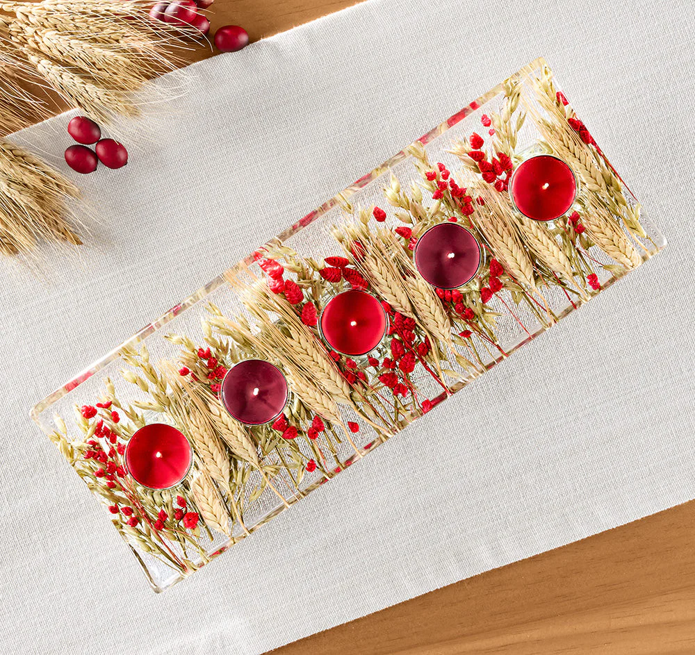 Riccardo Marzi Long Resin Tealight Candle Holder, Red Wheat - Image 2