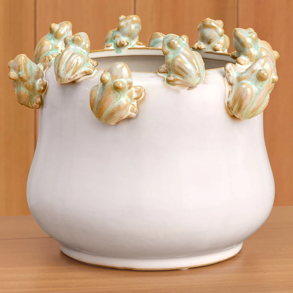 Secret Garden Stoneware Tiny Frogs Planter