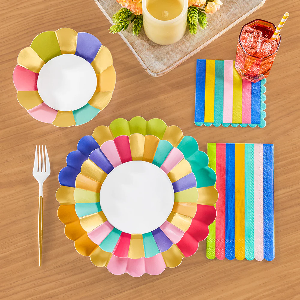 Sophistiplate Paper Plates and Napkins, Panoply Rainbow Sunshine
