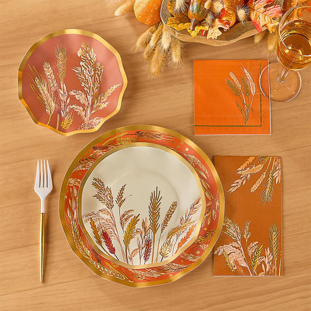 Sophistiplate Paper Plates and Napkins, Thanksgiving Harvest Wheat