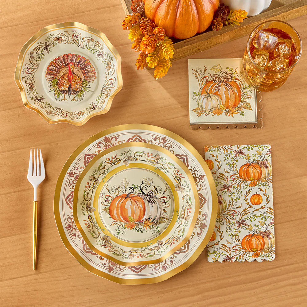 Sophistiplate Paper Plates and Napkins, Thanksgiving Turkey & Gourds
