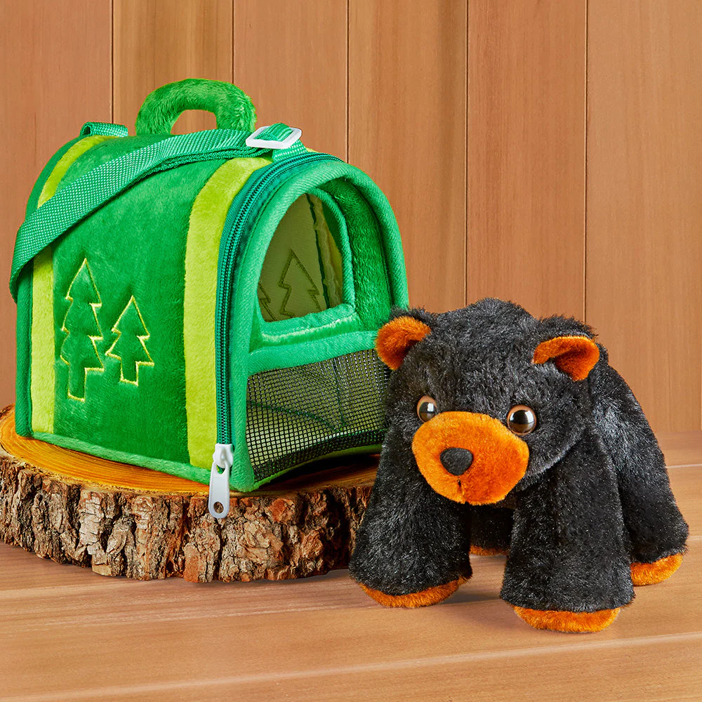 Stuffed Black Bear Plush Toy with Carrier