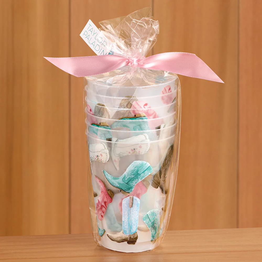 Taylor Paladino Frosted Plastic Cups, Set of 6 - Colorful Cowboy Boots - Image 2