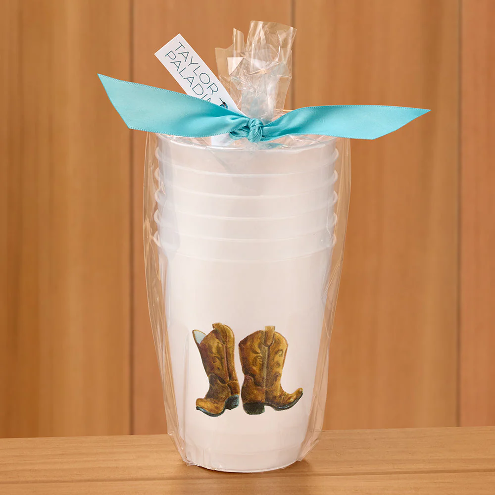 Taylor Paladino Frosted Plastic Cups, Set of 6 - Cowboy Boots - Image 2