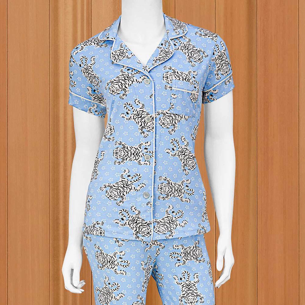 The Cat's Pajamas Women's Pima Knit Capri Pajama Set, Bengal Blue