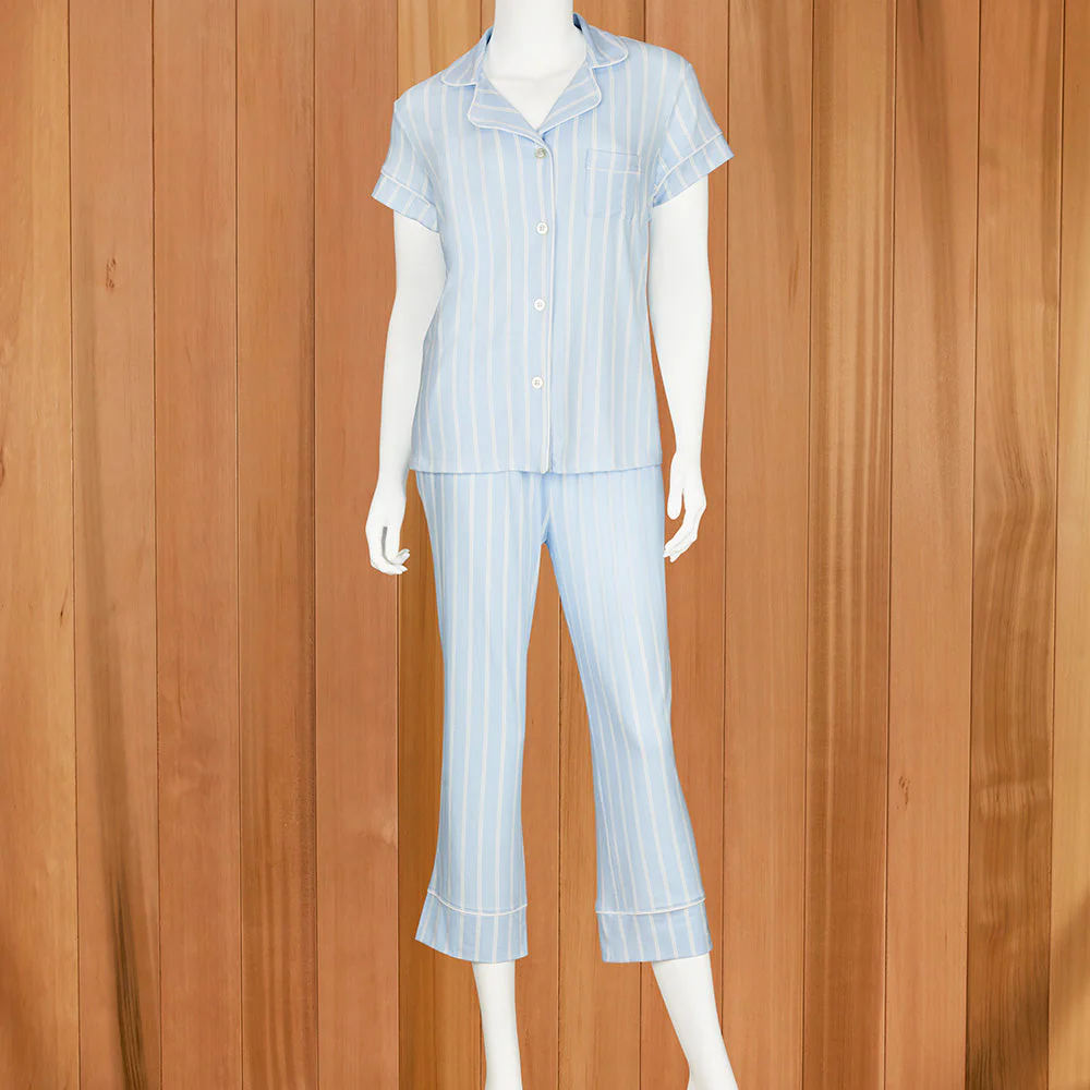 The Cat's Pajamas Women's Pima Knit Capri Pajama Set, Heritage Stripe - Image 2