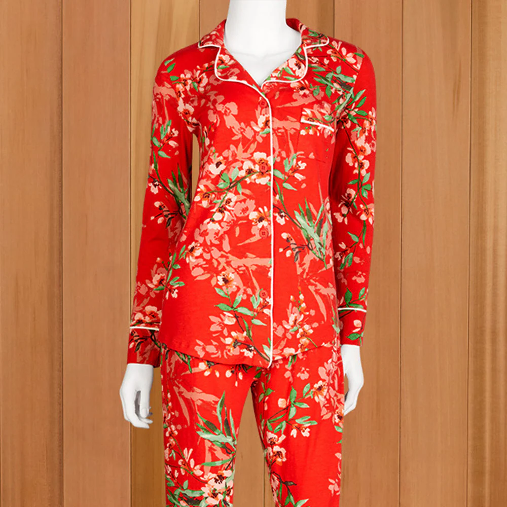 The Cat's Pajamas Women's Pima Knit Pajama Set, Cherry Quince