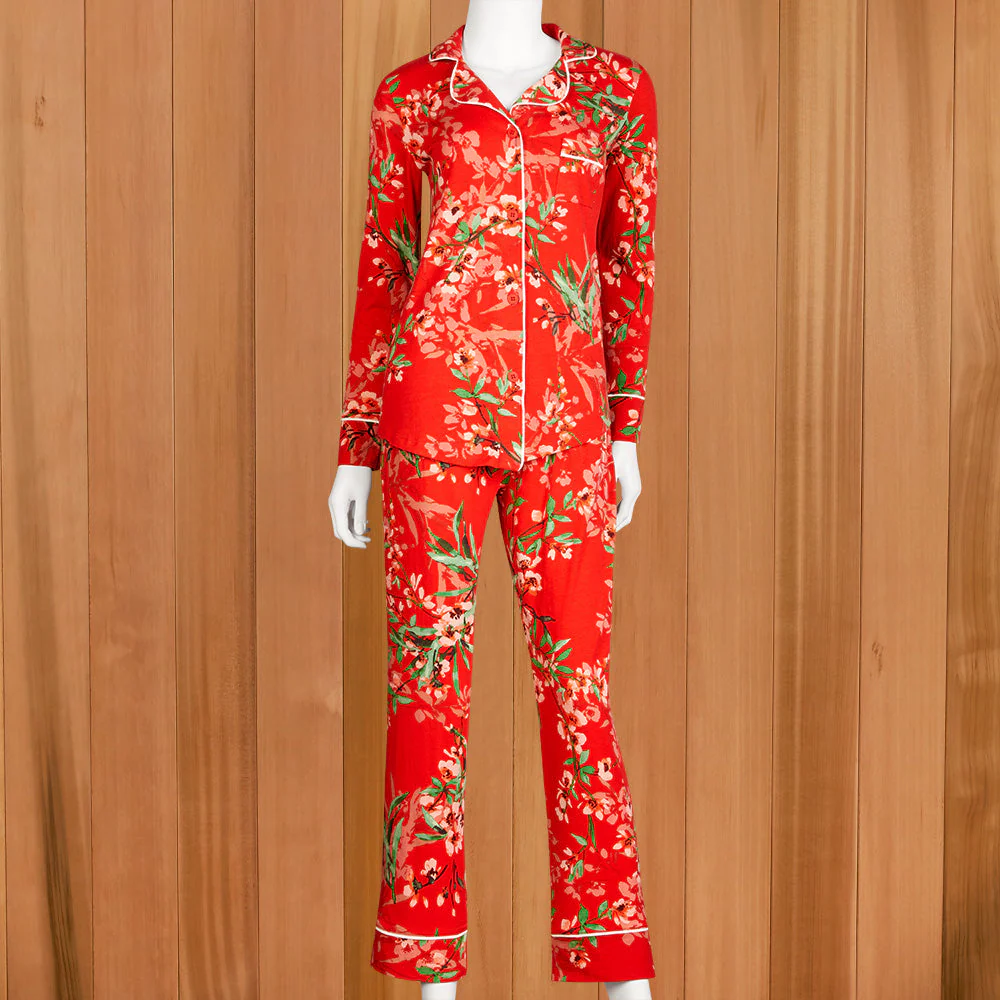 The Cat's Pajamas Women's Pima Knit Pajama Set, Cherry Quince - Image 2
