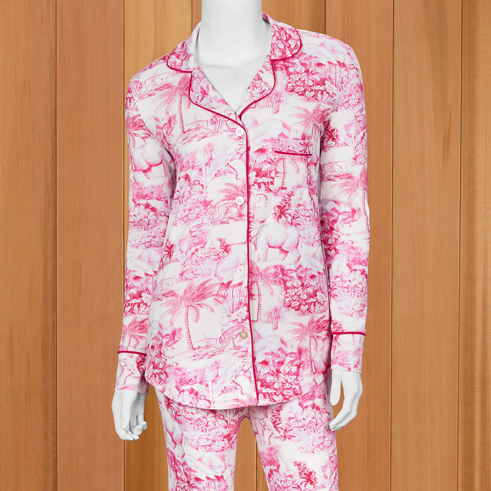 The Cat's Pajamas Women's Pima Knit Pajama Set, Palm Grove Toile