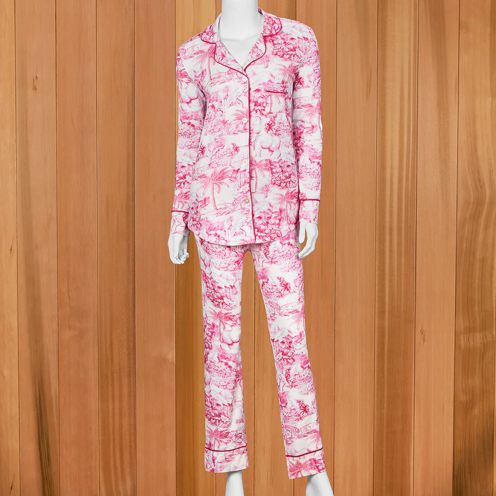 The Cat's Pajamas Women's Pima Knit Pajama Set, Palm Grove Toile - Image 2