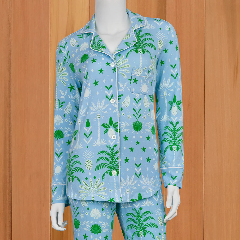 The Cat's Pajamas Women's Pima Knit Pajama Set, Tropicana Palm