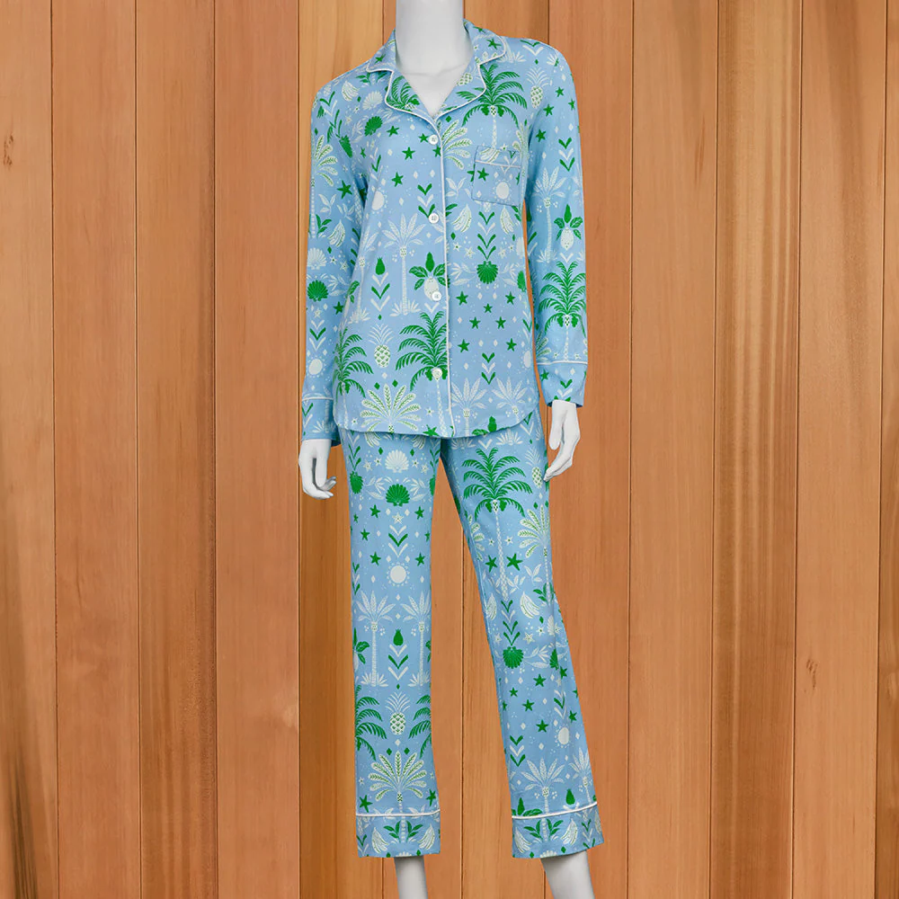 The Cat's Pajamas Women's Pima Knit Pajama Set, Tropicana Palm - Image 2