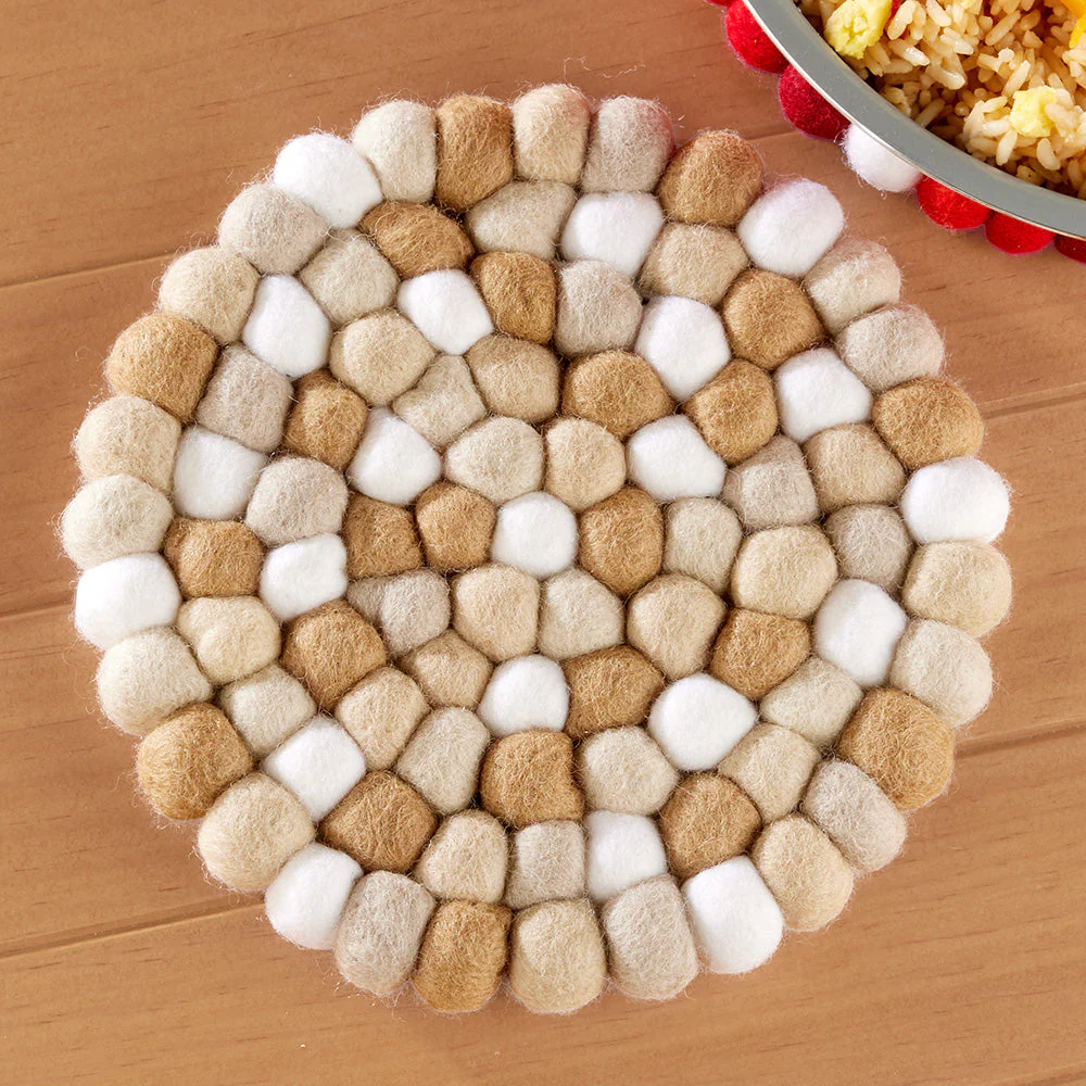 Torre & Tagus MODWOOL Felt Trivet, Taupe & White