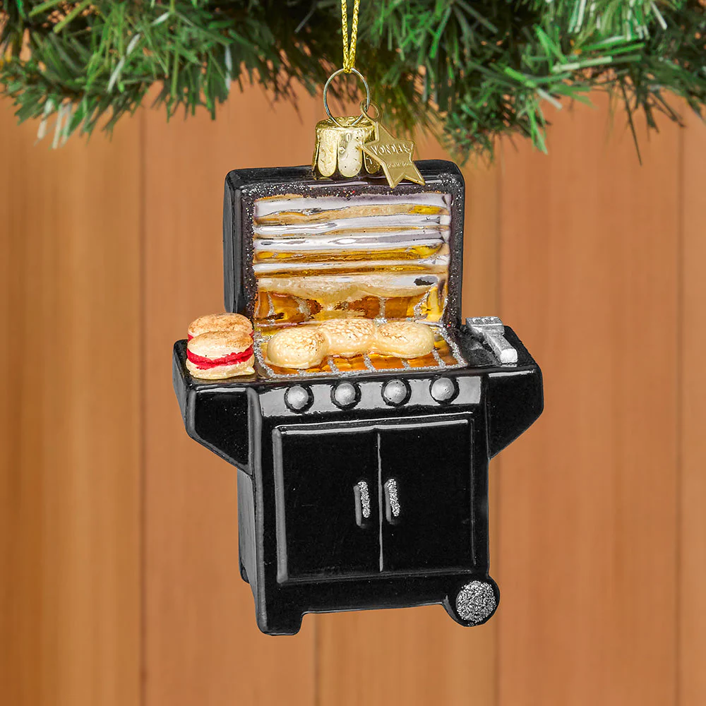 Vondels Glass Ornament, BBQ Grill and Burgers