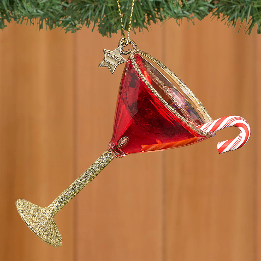 Vondels Glass Ornament, Peppermint Christmas Cocktail