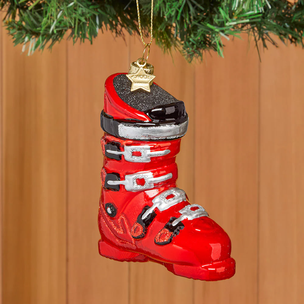 Vondels Glass Ornament, Red Ski Boot