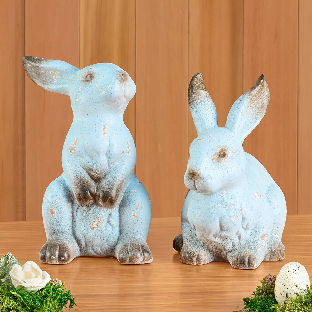 Weathered Blue Bunny Figurines - Image 3