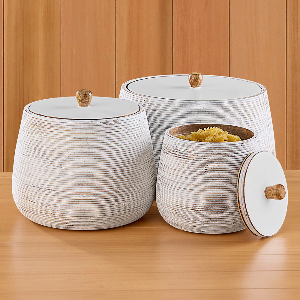 Whitewashed Ribbed Mango Wood Canisters - Image 2