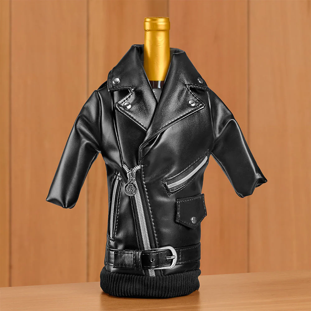 Wild Eye Designs Wine Parka Bottle Koozie, Leather Biker Jacket