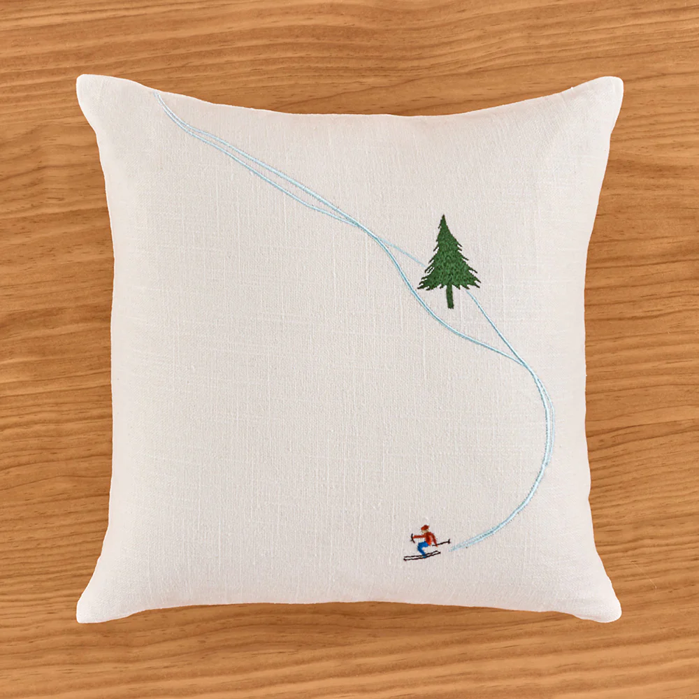 Zodax 16" Embroidered Pillow, Downhill Skier