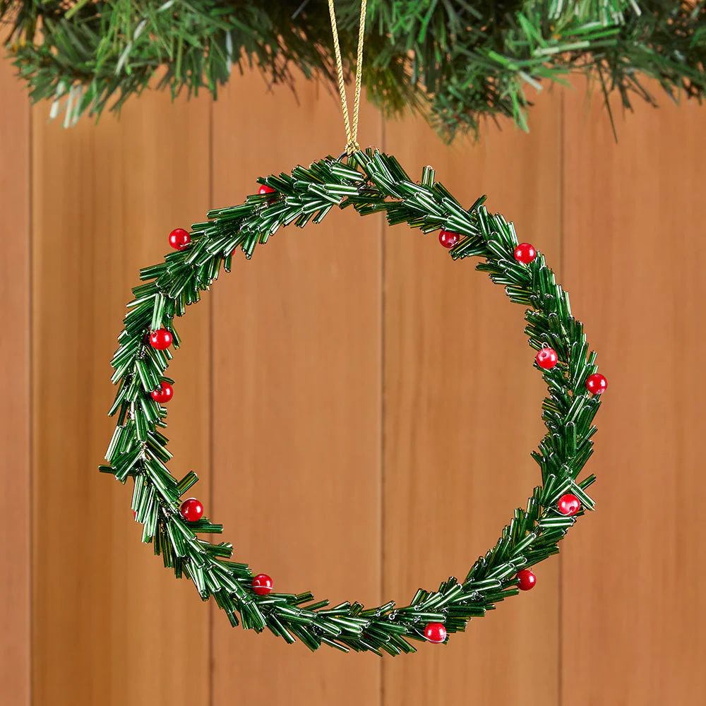 Zodax Beaded Christmas Wreath Ornament - Image 2