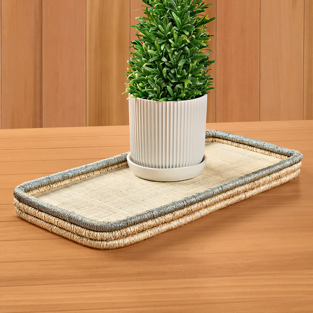 Zodax Laloma Woven Rattan & Abaca Basket Tray - Image 3