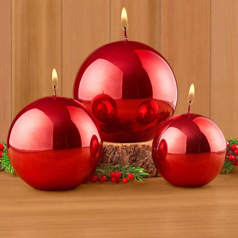 Zodax Metallic Ball Candles, Red - Image 2