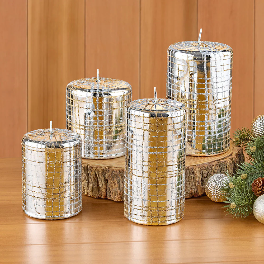 Zodax Metallic Pillar Candles, Glitter Weave - Image 2